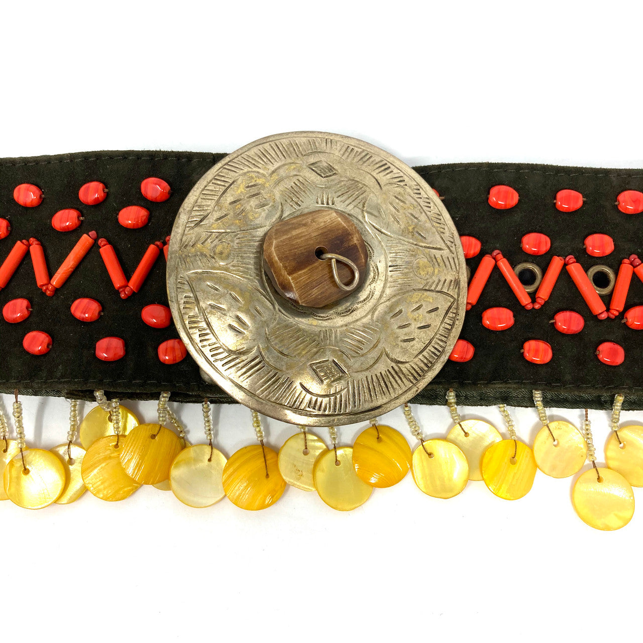 Marosa Beaded Brass Buckle Waist Belt- Detail 1