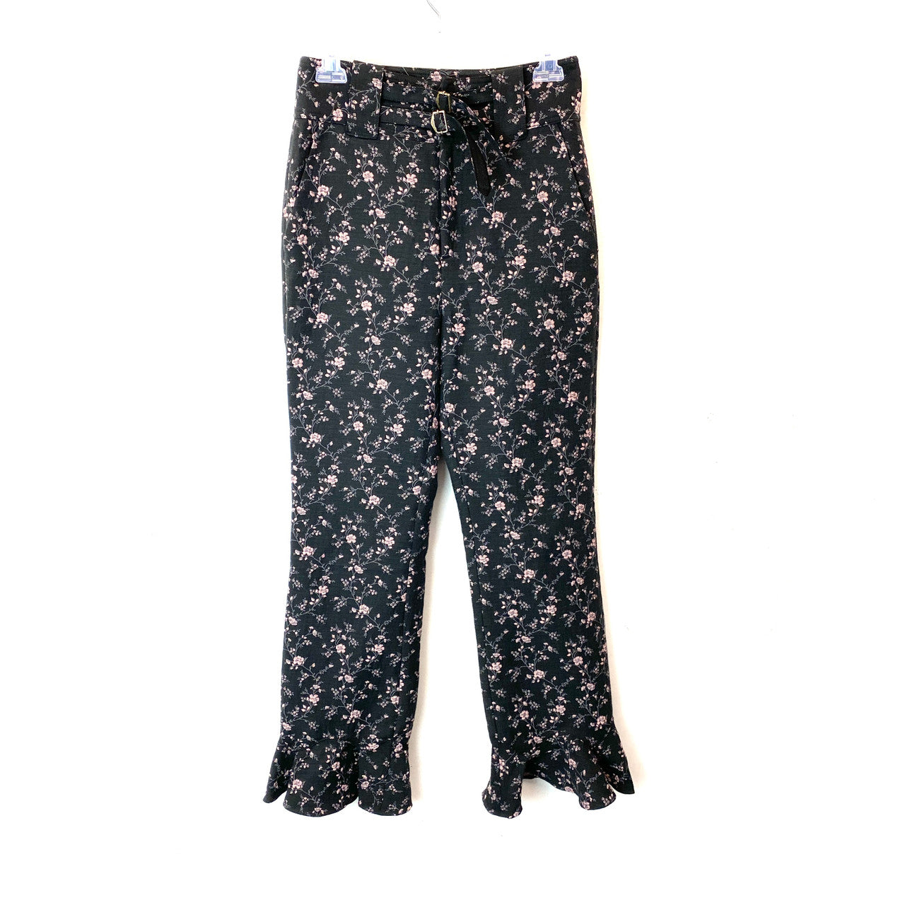 Rebecca Taylor Floral Jacquard Flounce Hem Pants-Thumbnail