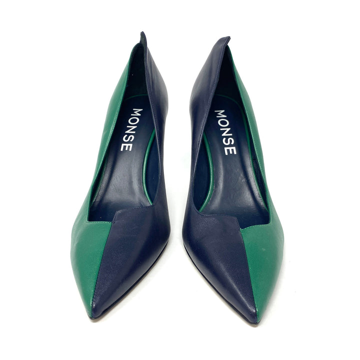 Monse Navy and Green Bi-Color Pumps-Front