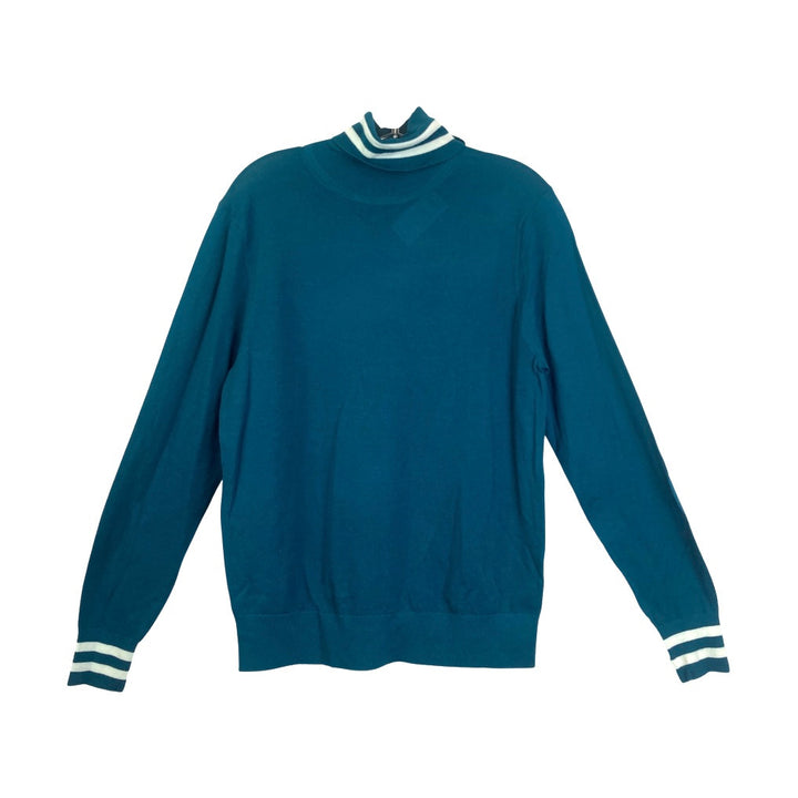 Todd Snyder Teal Stripe Detail Turtleneck Sweater-Thumbnail