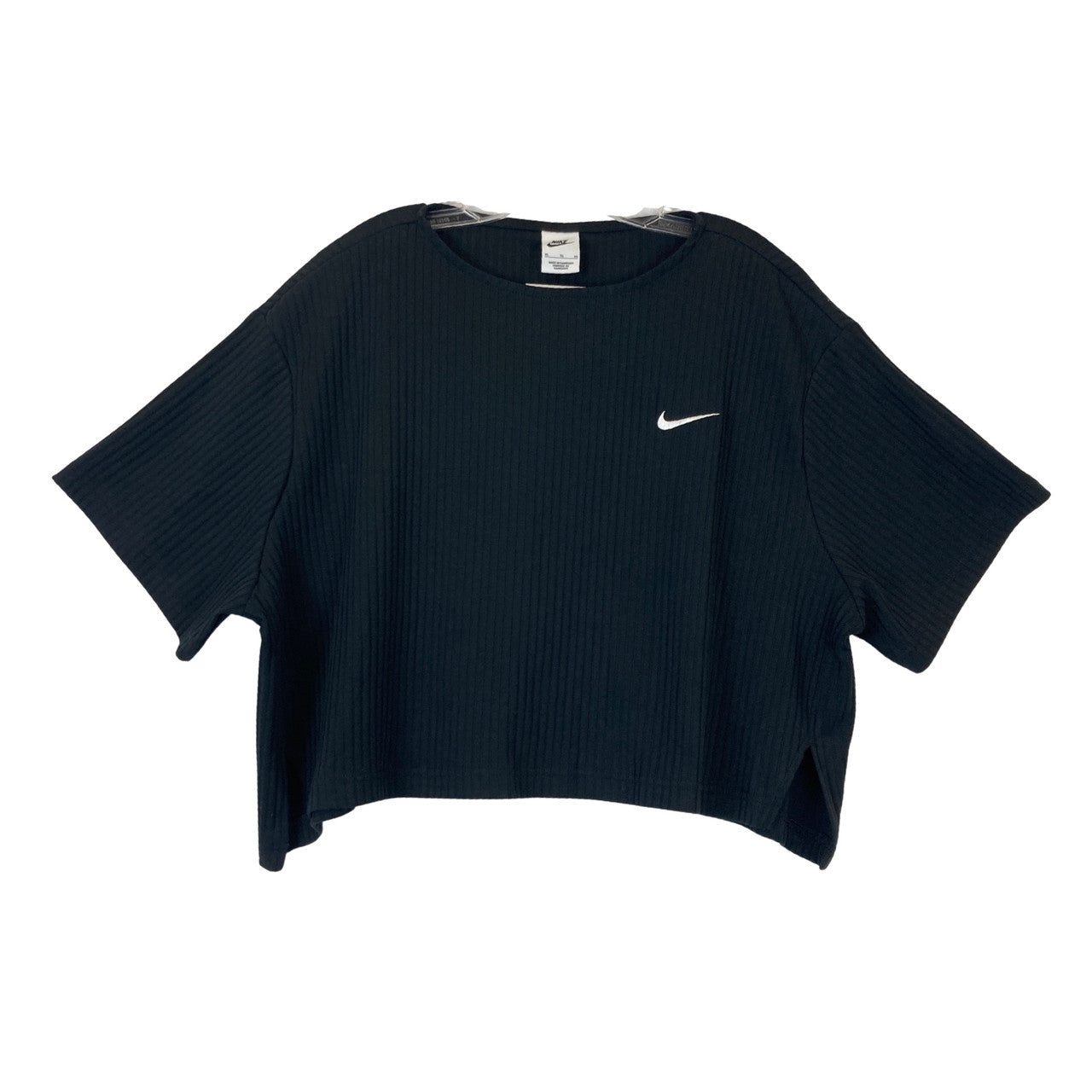 Nike Oversized Cropped Ribbed T Shirt-black front