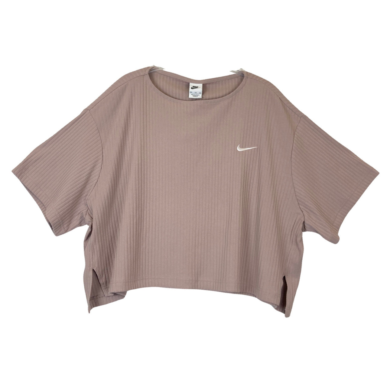 Nike Oversized Cropped Ribbed T Shirt-tan front