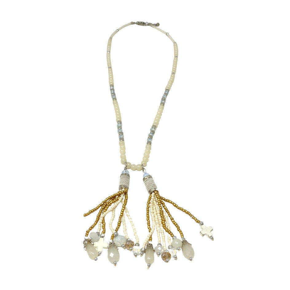 Beaded Dual Tassel Necklace-Thumbnail