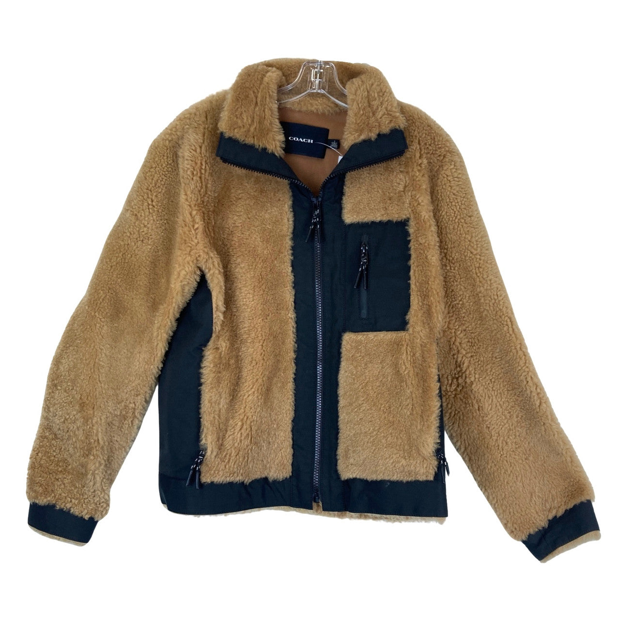 Coach Shearling And Twill Combo Zip Jacket-front