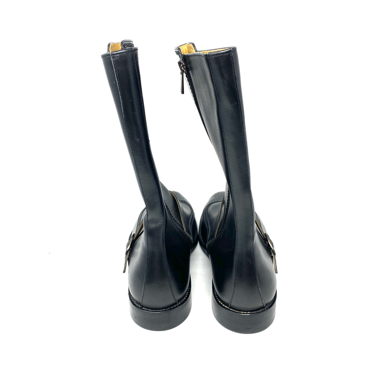 Awl and Sundry Black Tall Brogued Boots-Heel