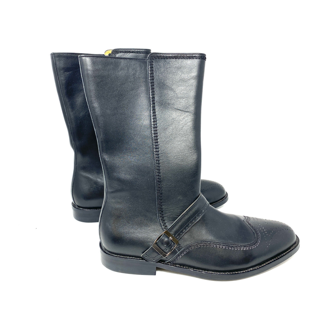 Awl and Sundry Black Tall Brogued Boots-Side