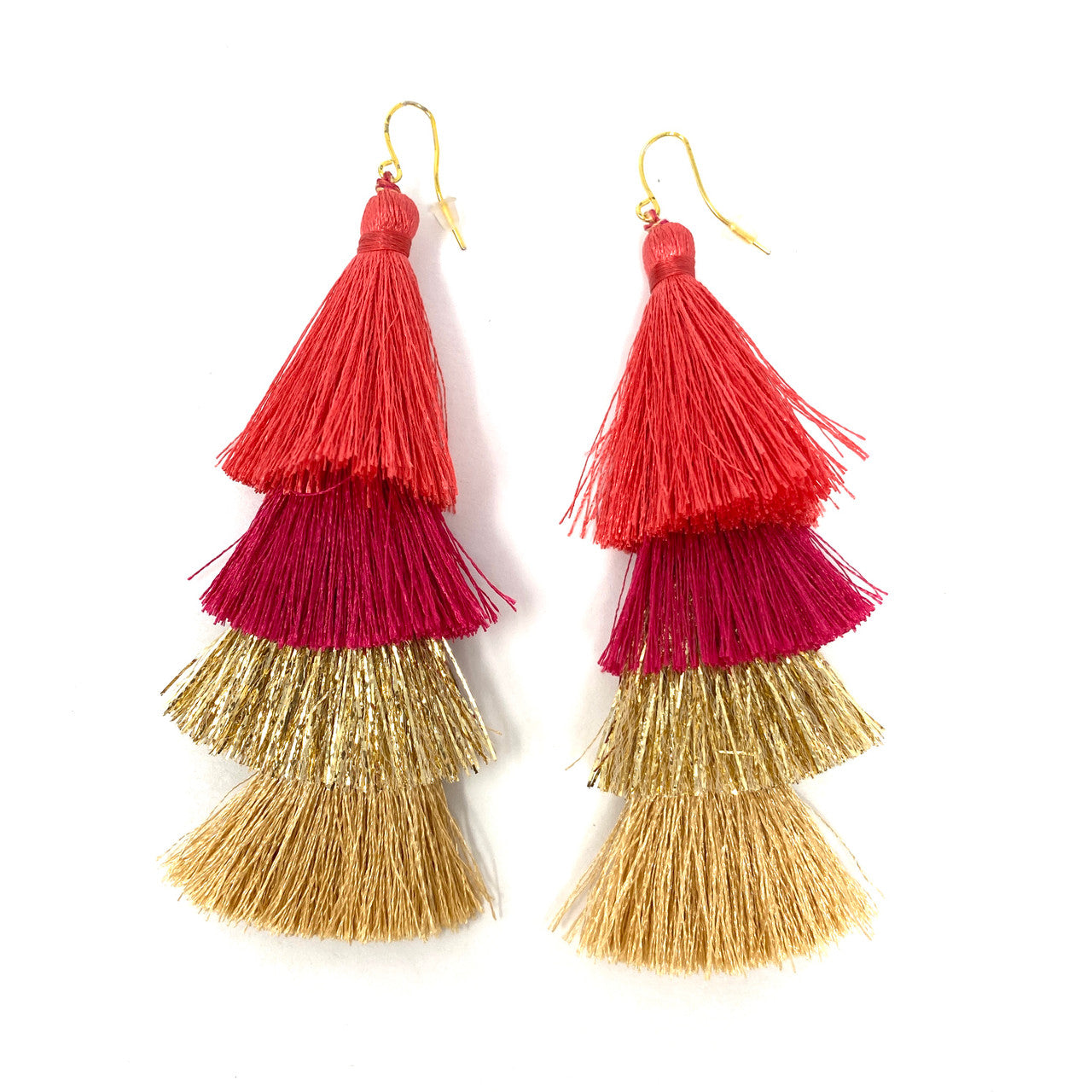 Deepa Gurnani Four Tier Tassel Earrings- Pink Straight