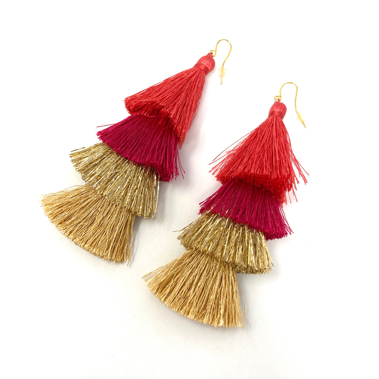 Deepa Gurnani Four Tier Tassel Earrings- Pink Angle