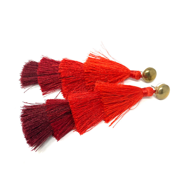 Deepa Gurnani Four Tier Monochrome Tassel Earrings- Red Angle