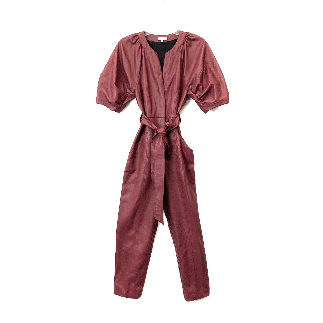 Rebecca Taylor Puff Sleeve Faux Leather Jumpsuit-Thumbnail