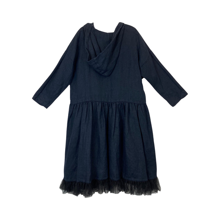 Ddue Hooded Lace Trim Linen Dress-Back