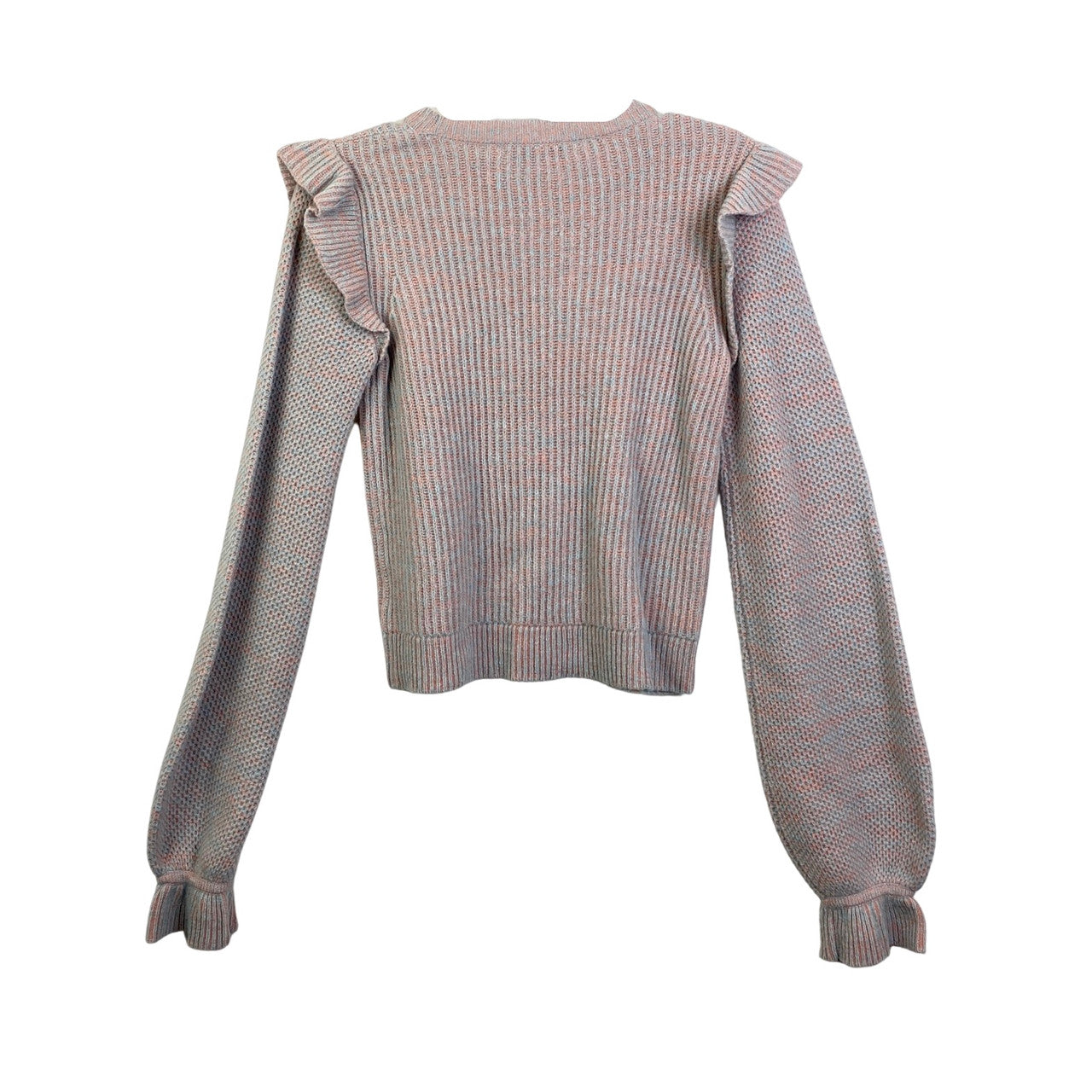 Intermix Marled Ruffle Shoulder Sweater-Back