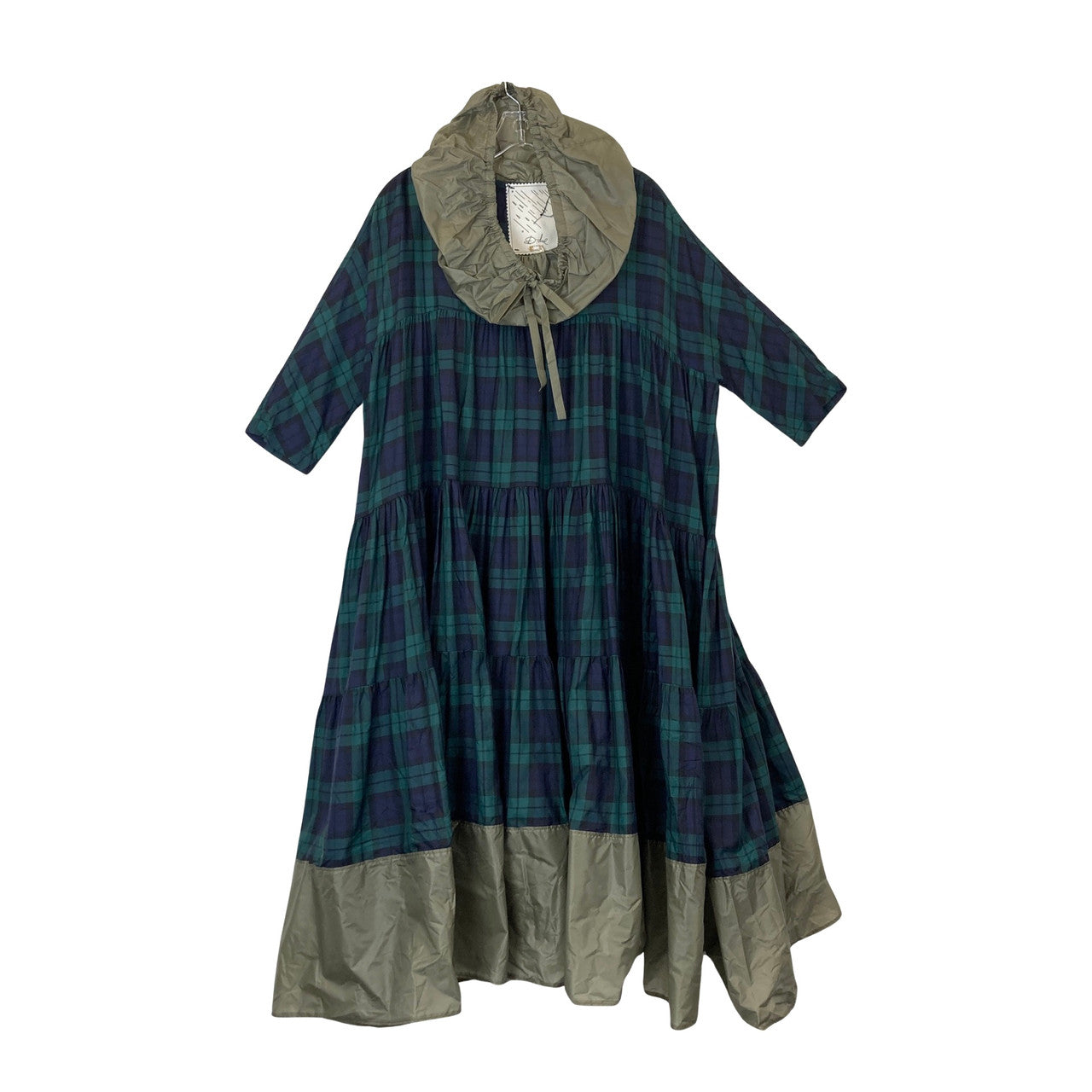 Ddue Plaid Ruffled Short Sleeved Dress-Thumbnail