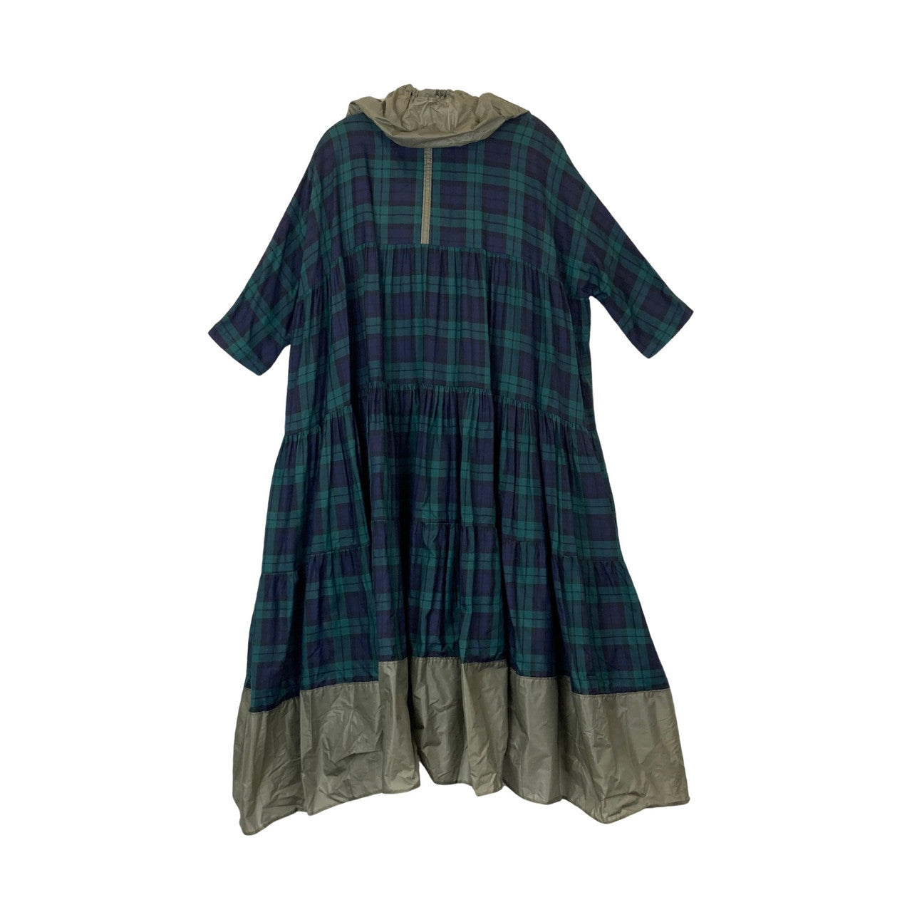 Ddue Plaid Ruffled Short Sleeved Dress-Back