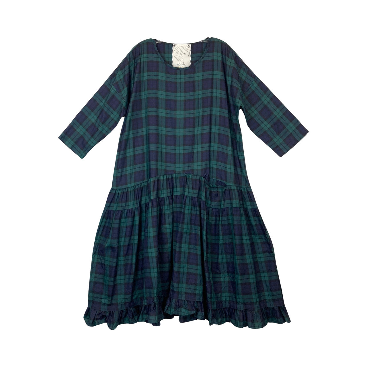 Ddue Plaid Round Neck Ruffled Dress-Thumbnail