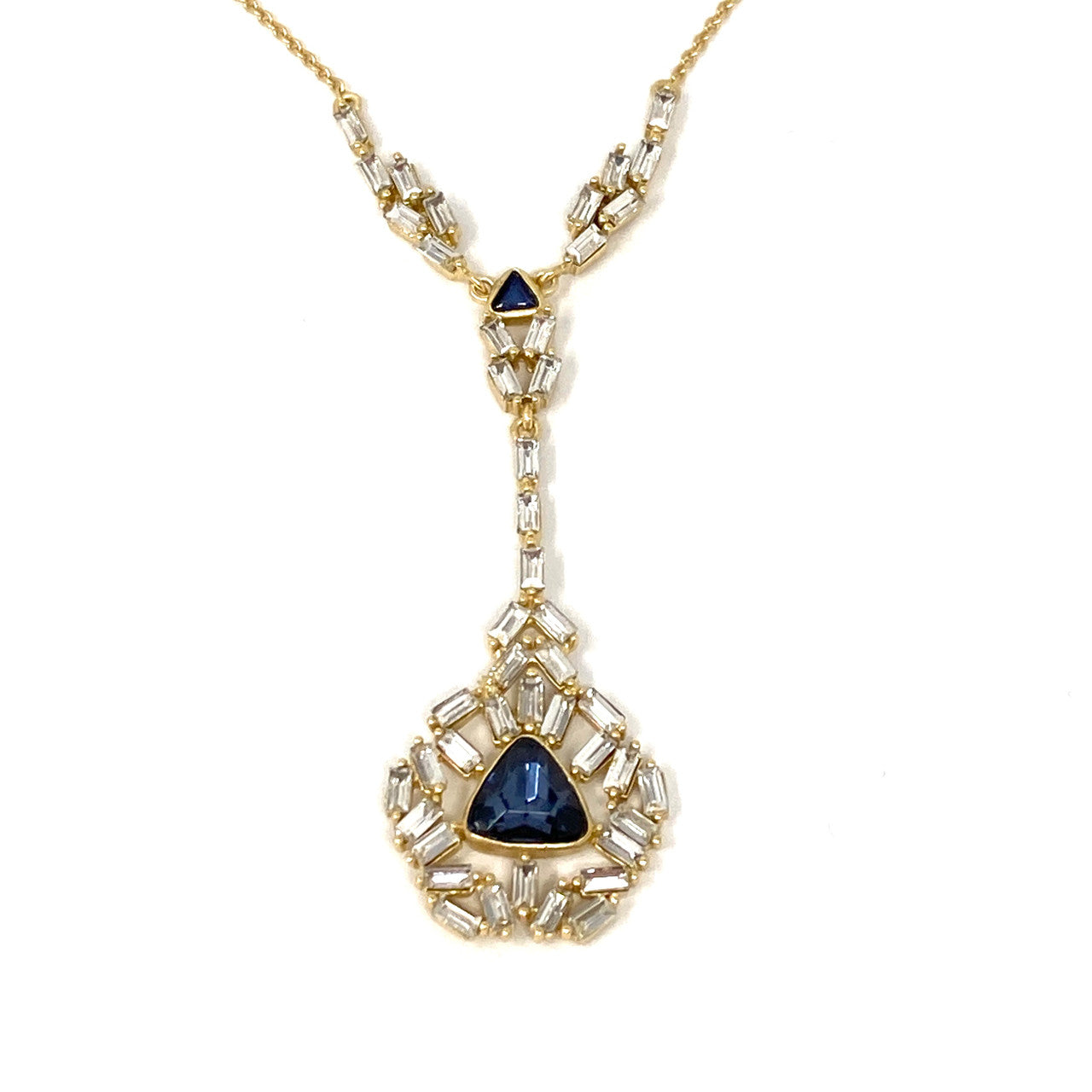 Sole Society Blue Rhinestone Pendant Gold Statement Necklace-Detail