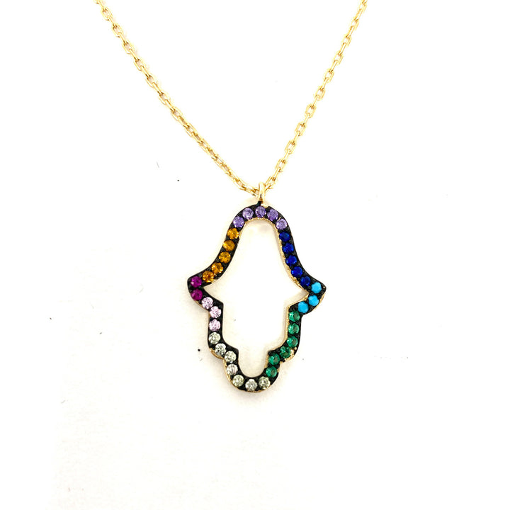 Shashi Rainbow Hamsa Necklace- Detail