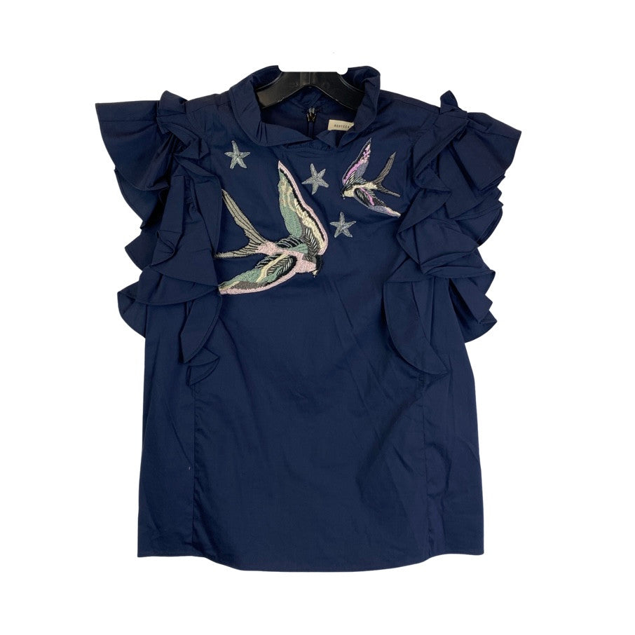 Rebecca Taylor Navy Sateen Embroidered Top-Thumbnail