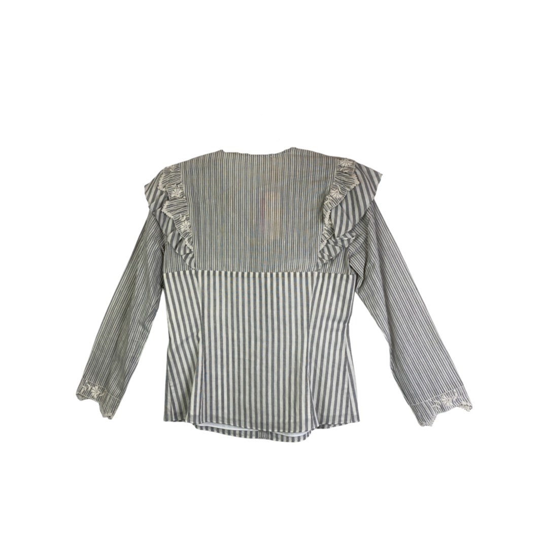 Rebecca Taylor Gray and White Striped Eyelet Top-Back