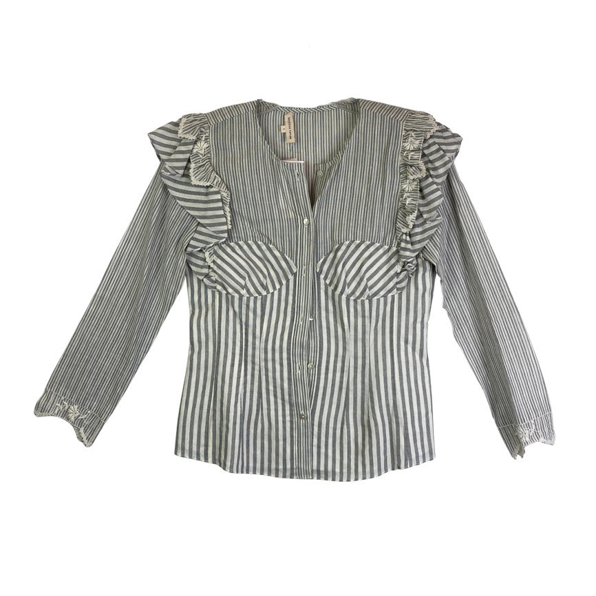 Rebecca Taylor Gray and White Striped Eyelet Top-Thumbnail