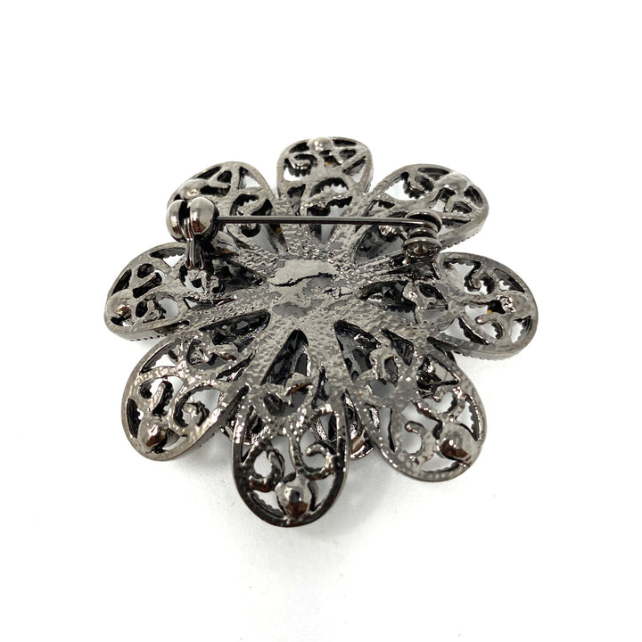 Rhinestone and Filigree Daisy Brooch- Back