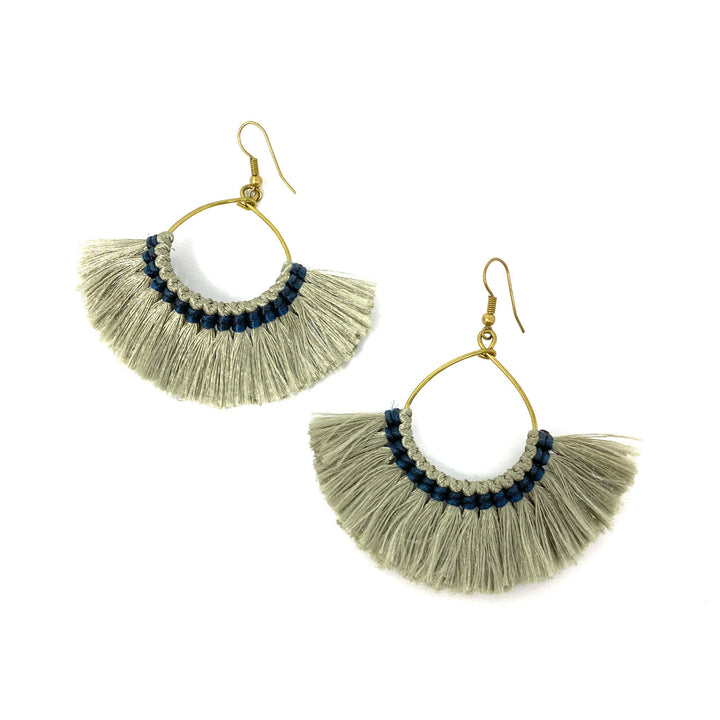 Gray Fringe Hoop Drops- Thumbnail