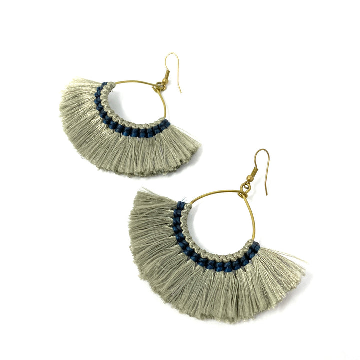 Gray Fringe Hoop Drops- Angle