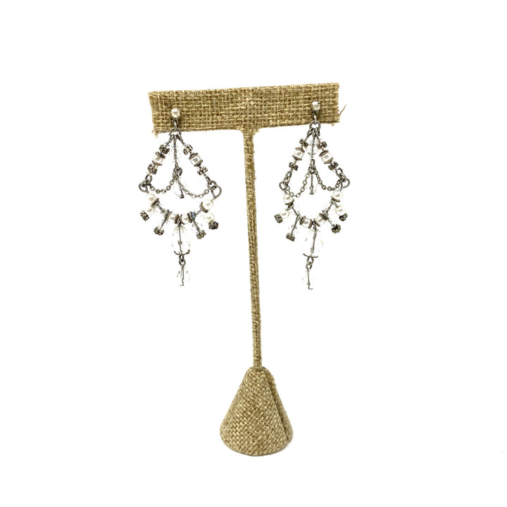Faceted Beads and Pearls Chandelier Earrings- Thumbnail