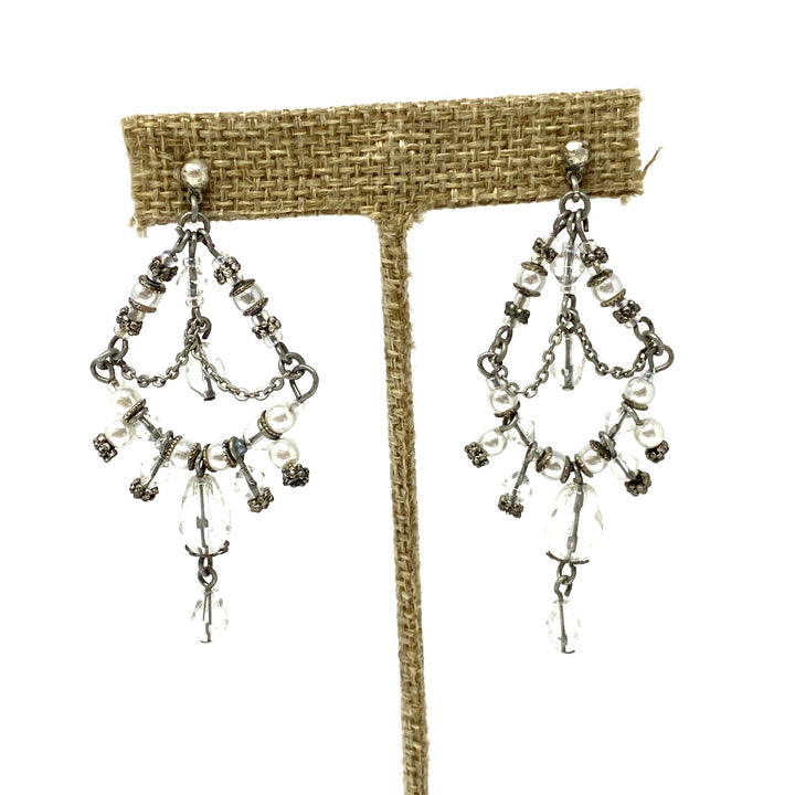 Faceted Beads and Pearls Chandelier Earrings- Close Up