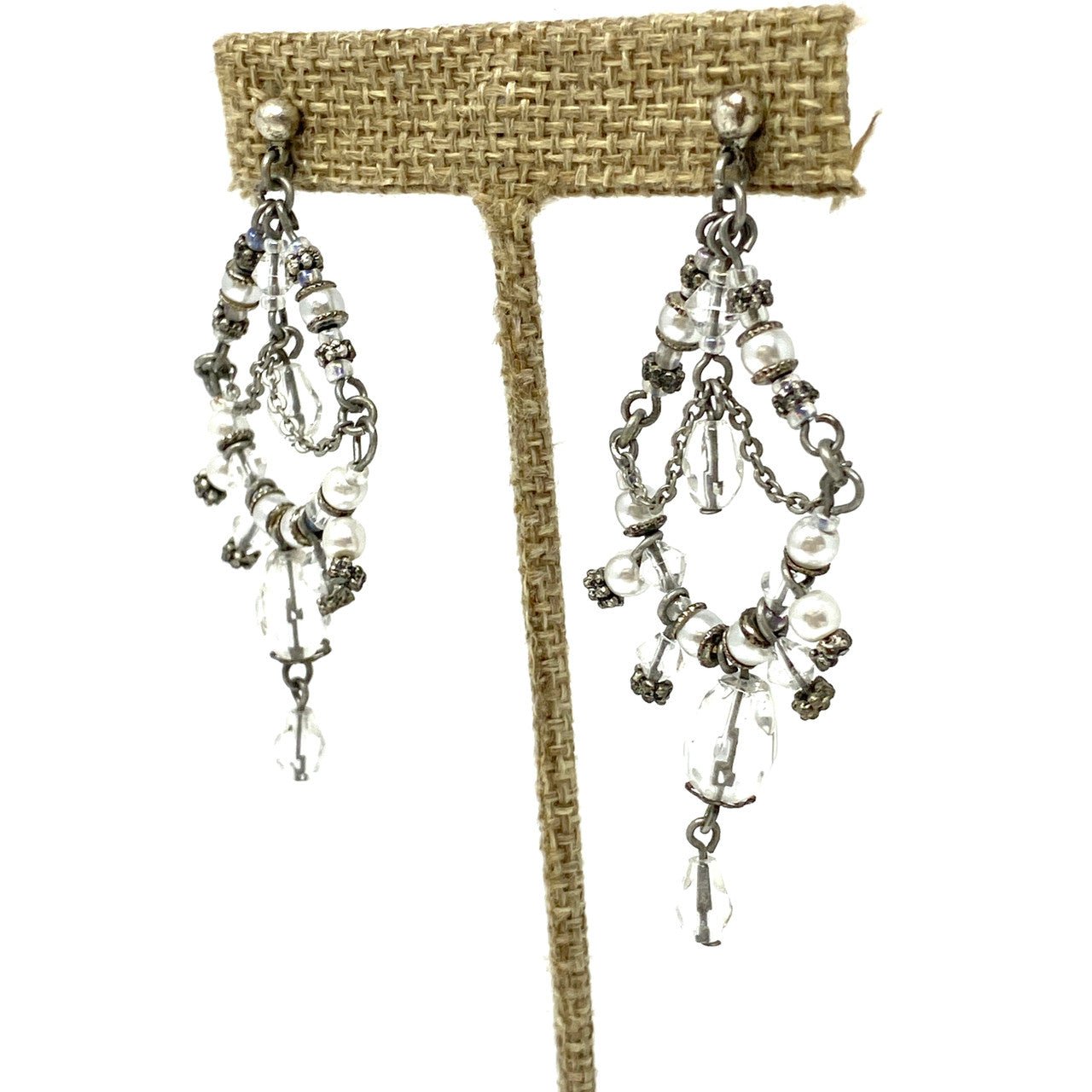 Faceted Beads and Pearls Chandelier Earrings- Angle