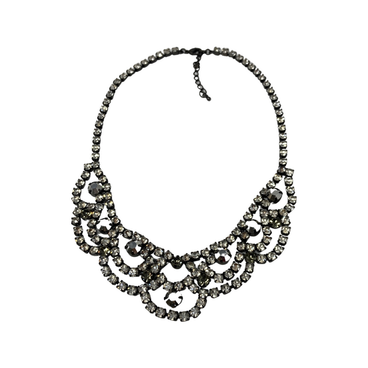 Silver Scalloped Rhinestone Necklace-Thumbnail