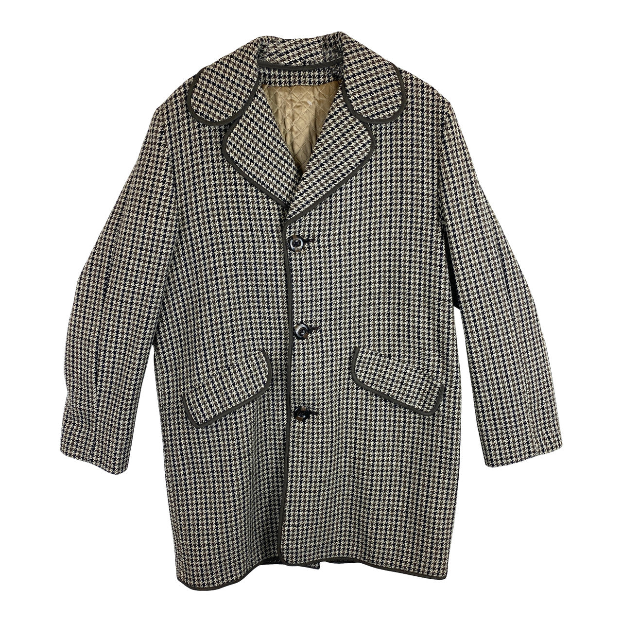 Vintage Houndstooth Piped Trim Coat-Thumbnail