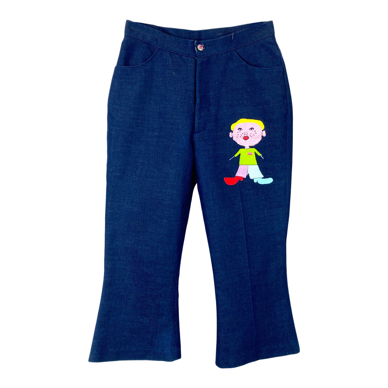 Character Embroidered Cropped Flare Jeans - Thumbnail