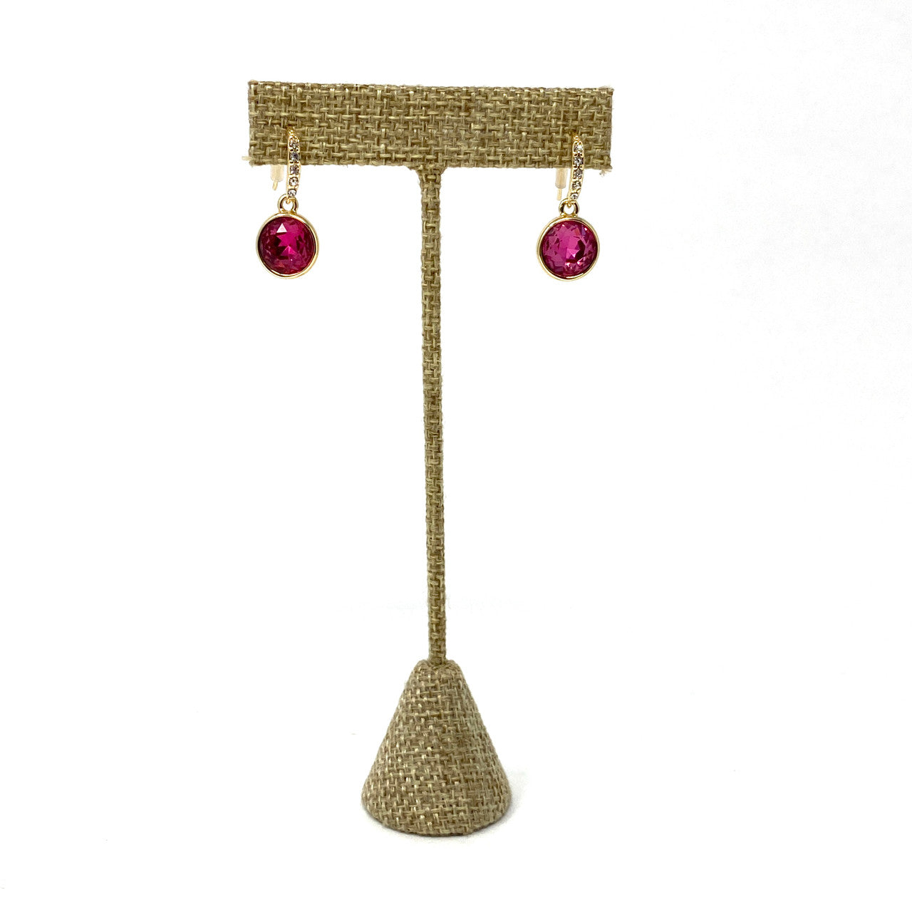 Faceted Pave Drop Earrings- Pink Front
