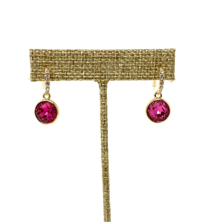 Faceted Pave Drop Earrings- Pink Close Up