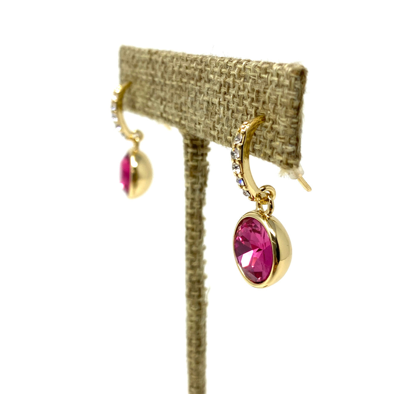 Faceted Pave Drop Earrings- Pink Detail