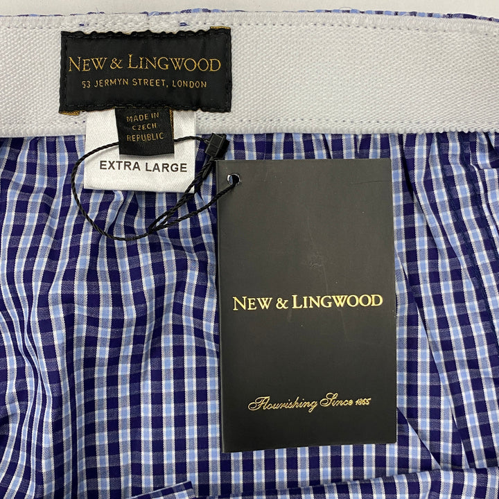 New & Lingwood Navy and Light Blue Checkered Cotton Boxers-Label