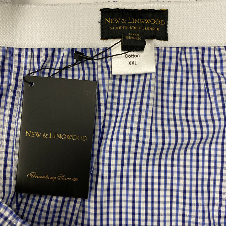 New & Lingwood Blue and White Checkered Cotton Boxers-Label