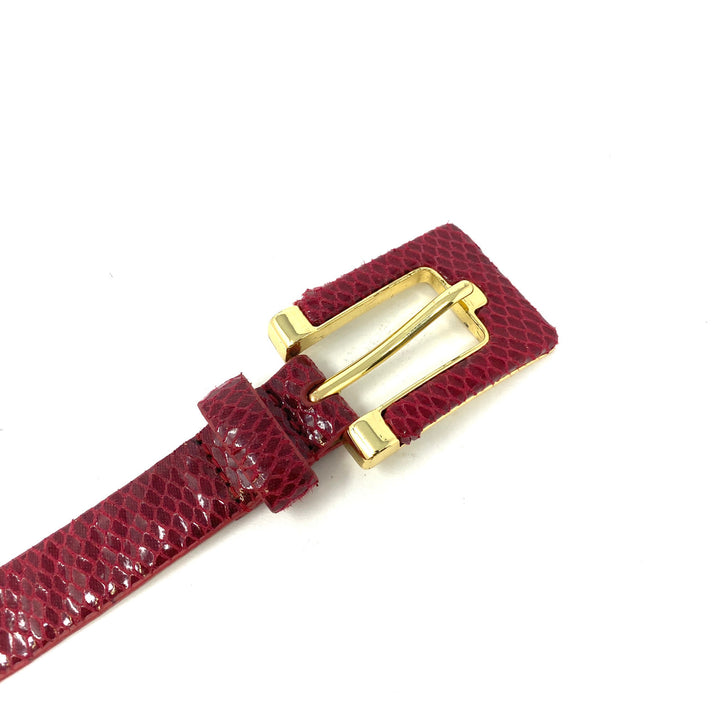 Cranberry Glossy Lizard Texture Belt- Buckle