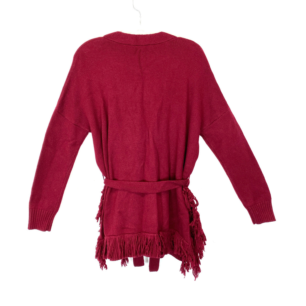 Elliott Lauren Red Drop Shoulder Fringe Hem Cardigan-Back