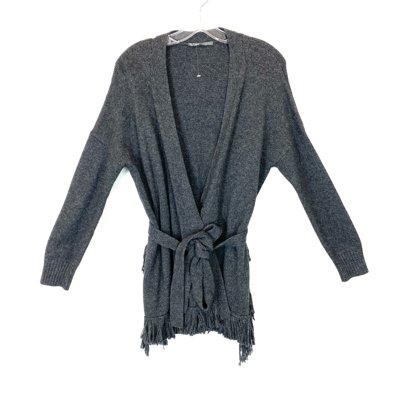 Elliott Lauren Gray Drop Shoulder Fringe Hem Cardigan-Thumbnail