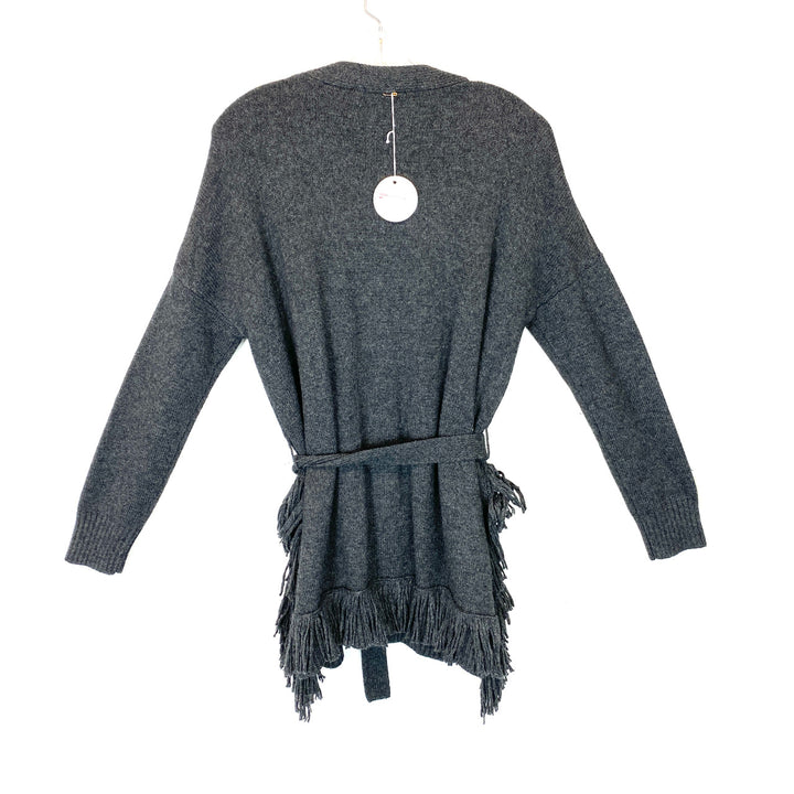 Elliott Lauren Gray Drop Shoulder Fringe Hem Cardigan-Back