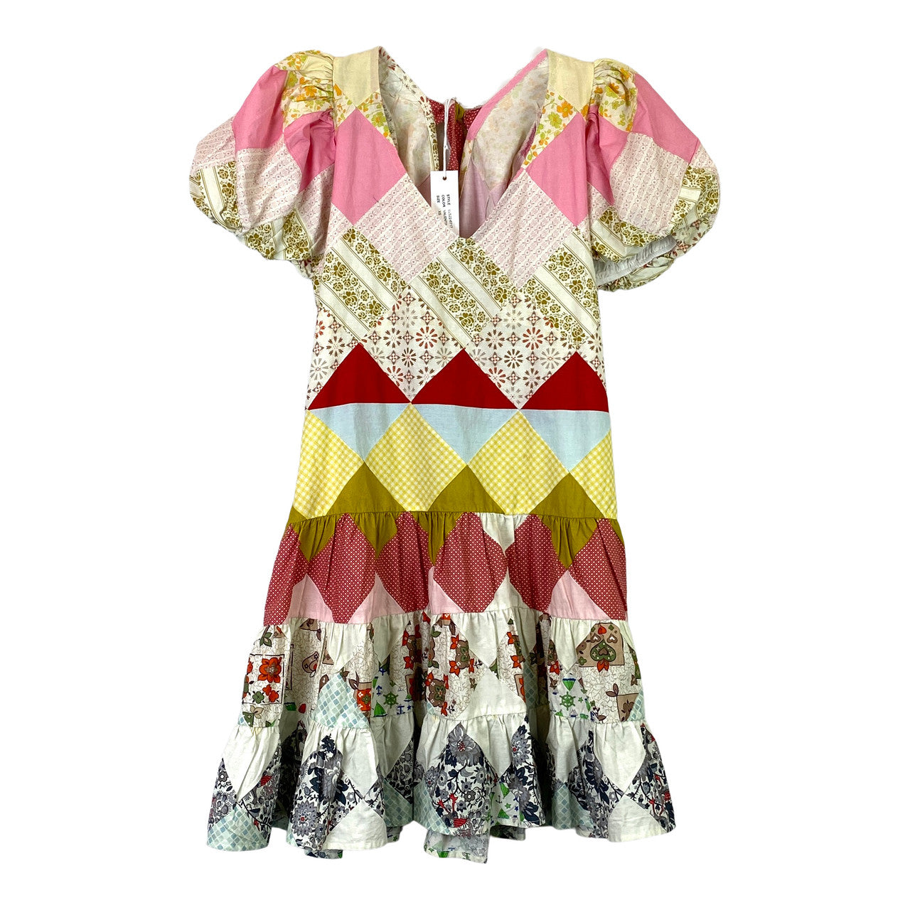 Love The Label Patchwork Puff Sleeve Dress-Thumbnail