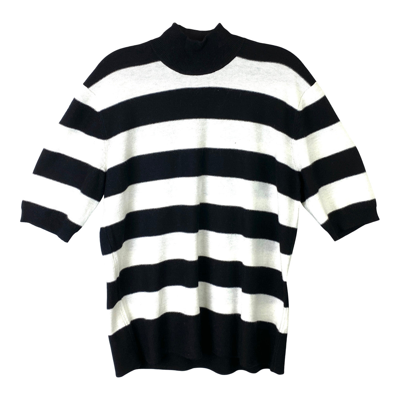 6397 Black and White Striped Mock Neck Sweater-Thumbnail