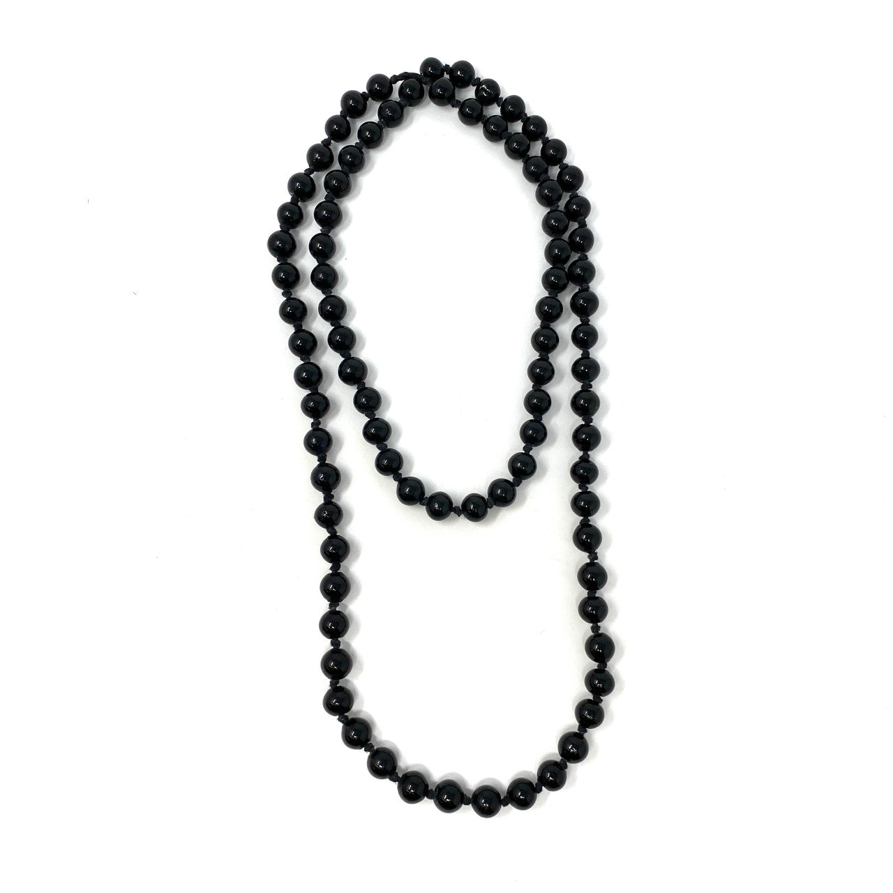 Black Beads Knotted Double Wrap Necklace- Thumbnail