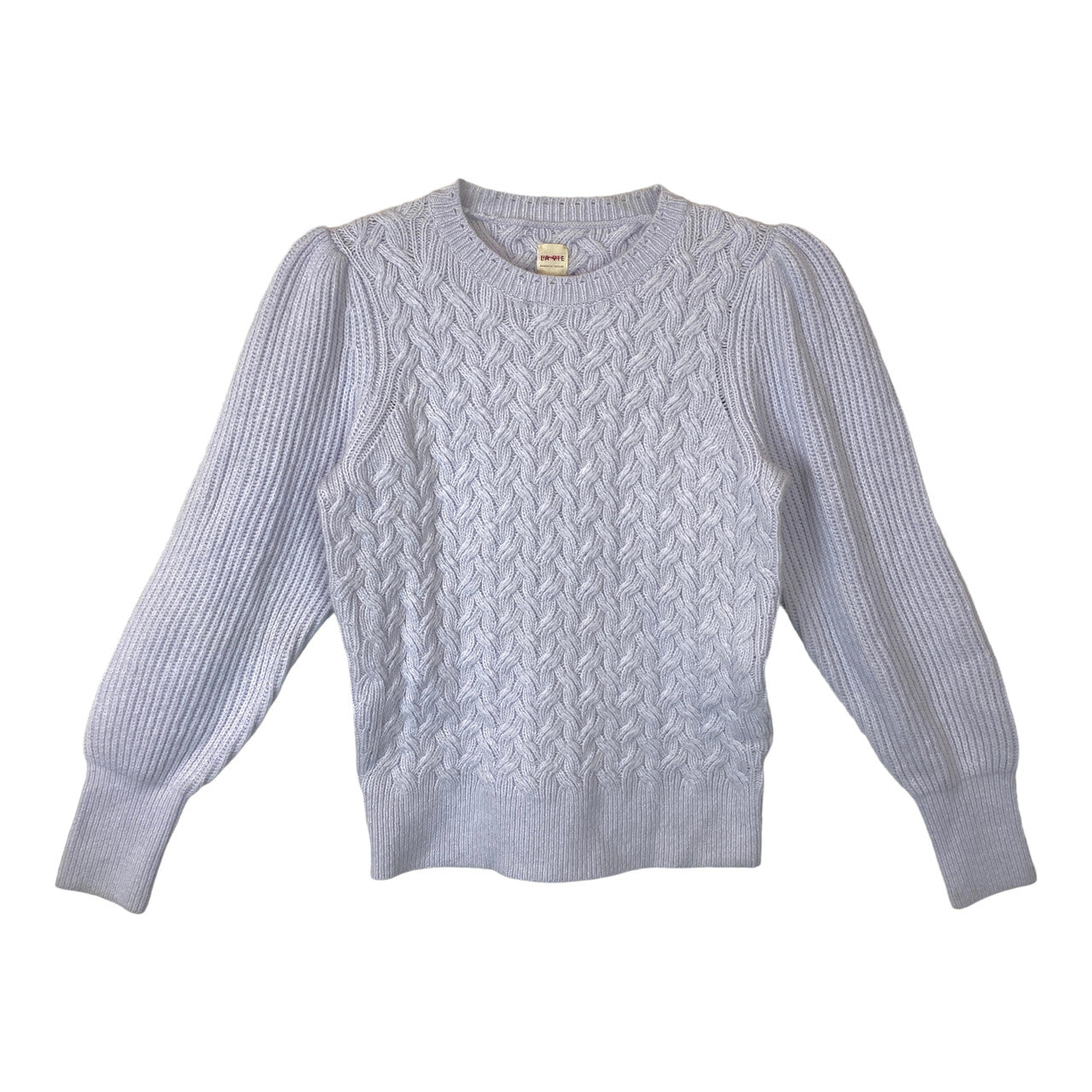 La Vie Rebecca popular Taylor Size XS Misty Light Blue Cable Knit Crew Pullover Sweater