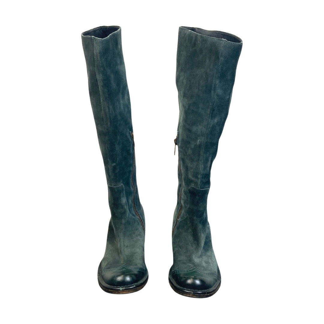 Cotélac Teal Suede Knee High Boots-Front