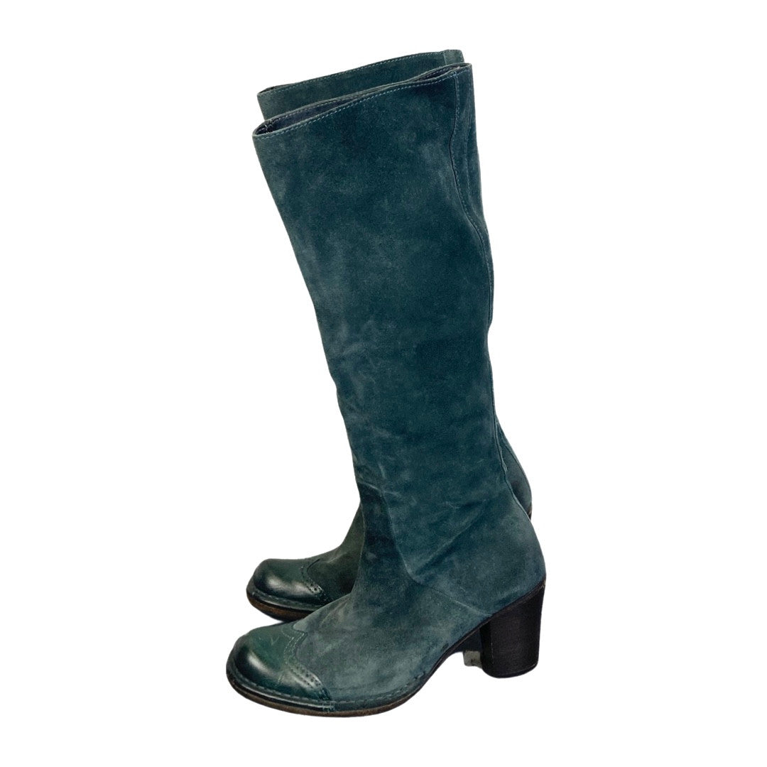 Cotélac Teal Suede Knee High Boots-Thumbnail