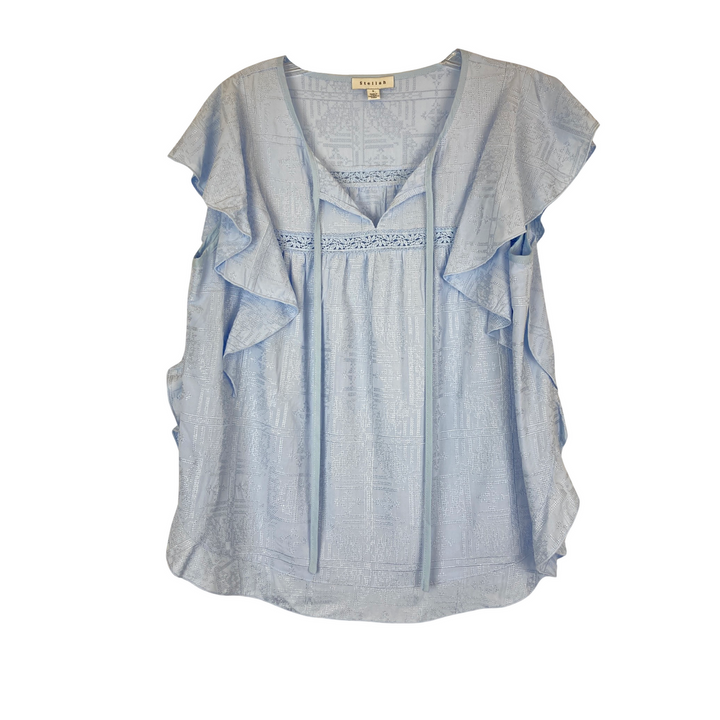 Stellah Ruffled Sleeve Neck Drawstring Top-blue front