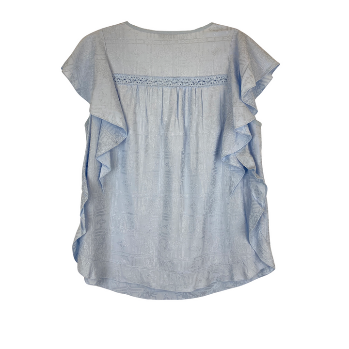 Stellah Ruffled Sleeve Neck Drawstring Top-blue back